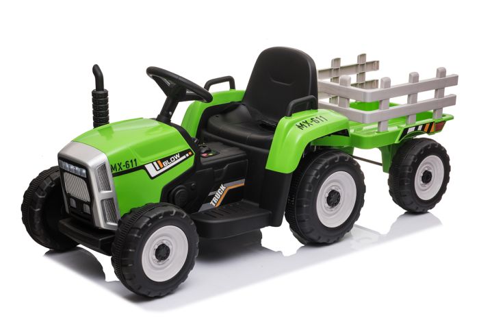 Green R C Twin Motor Tractor Trailer 12V Kids Electric Ride On